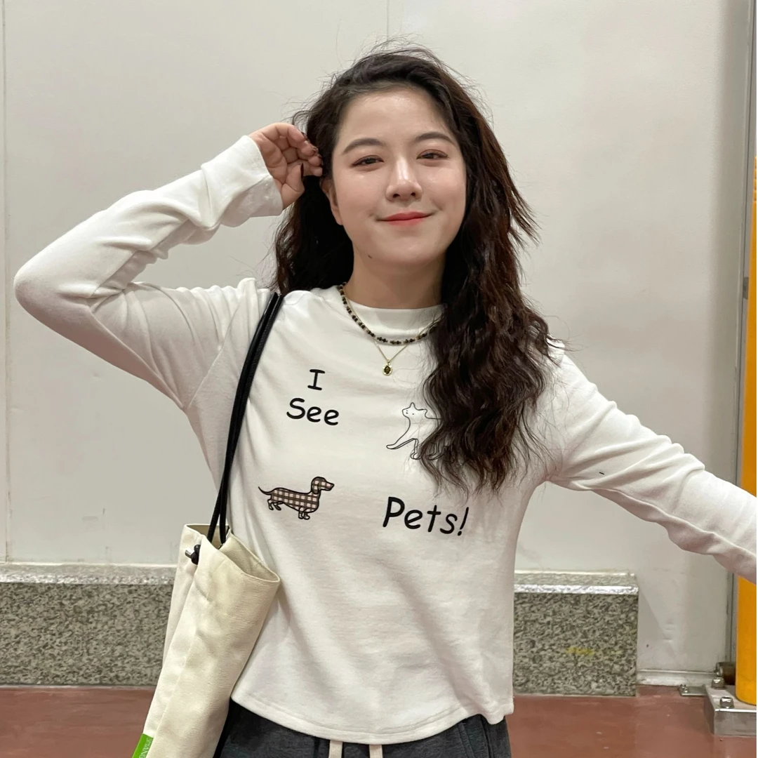 WenWen小个子韩版秋冬新款长袖圆领加厚时尚打底衫T恤上衣2387