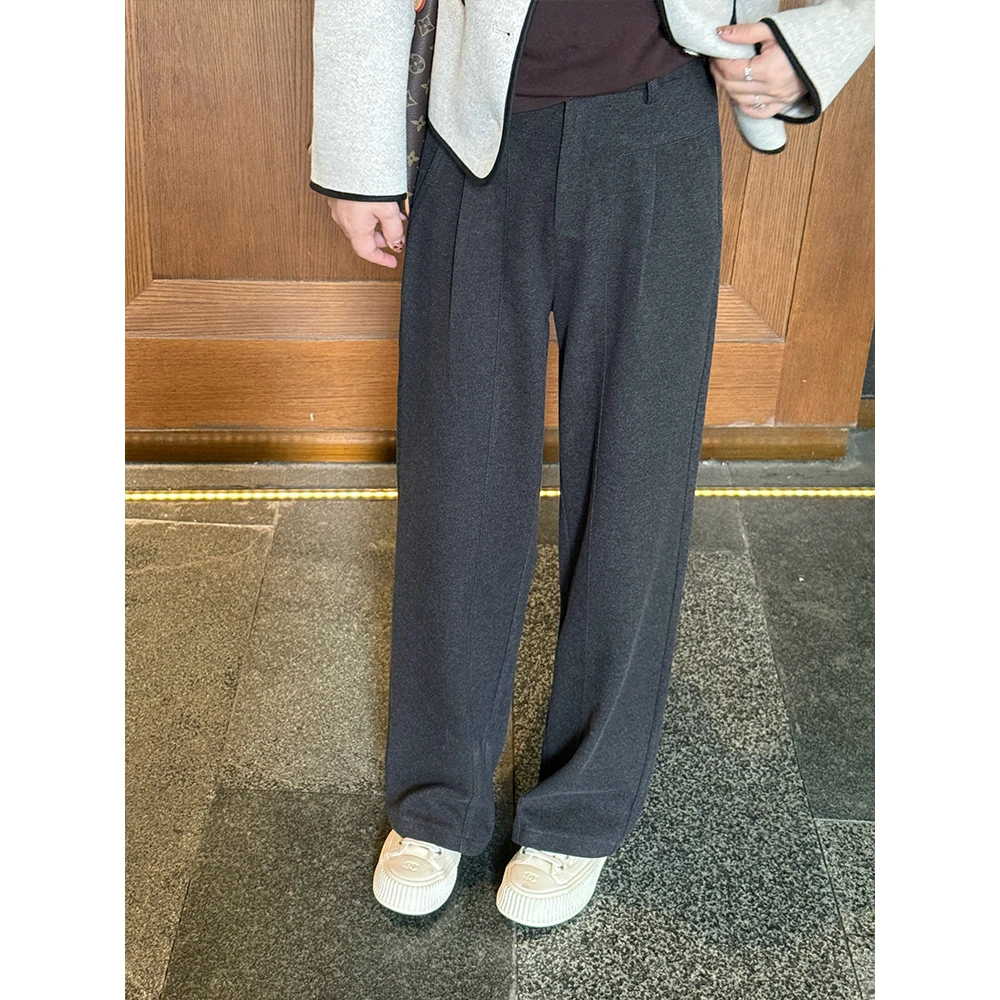 WenWen小个子2024秋冬韩版高腰休闲百搭时尚窄版直筒裤垂感2239