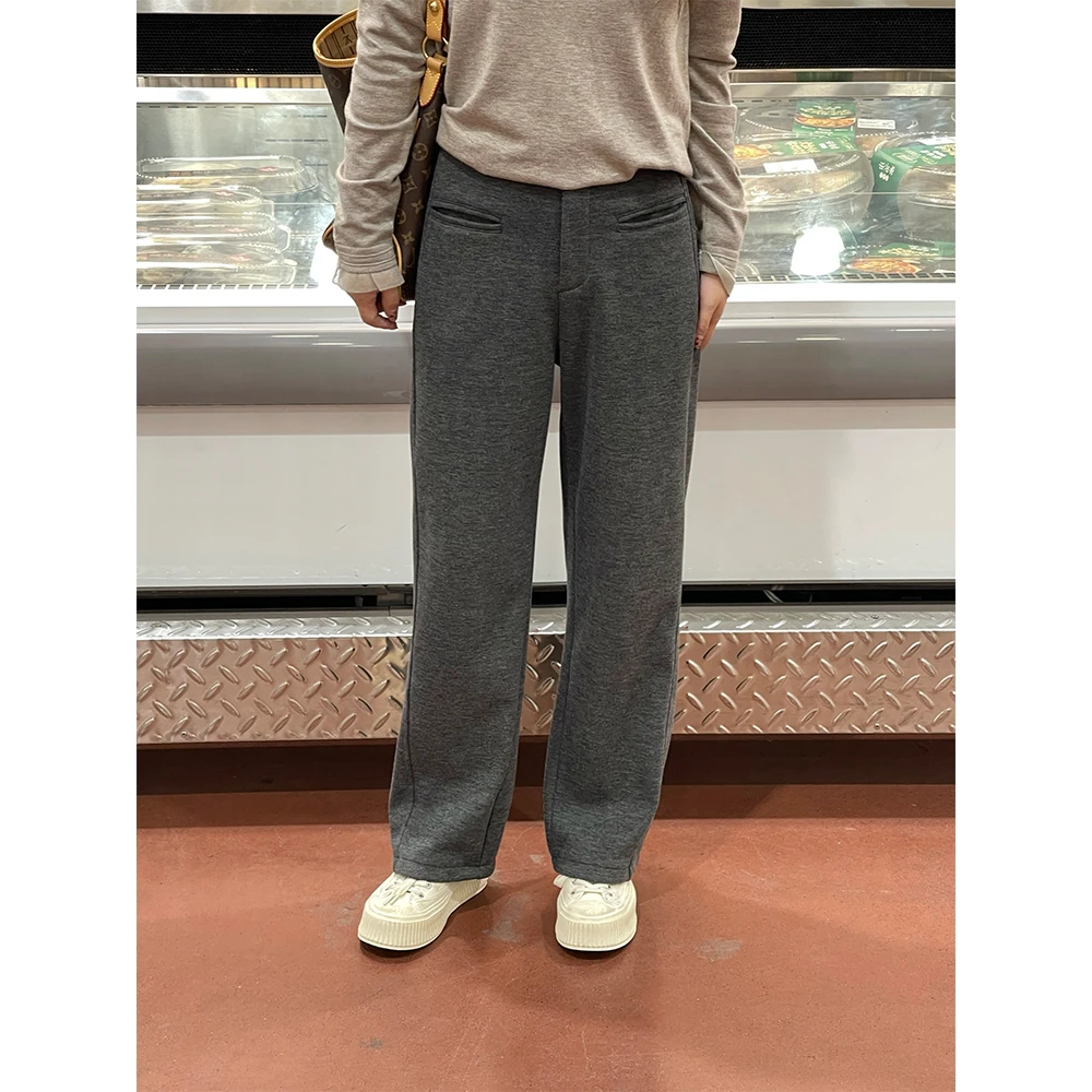 WenWen小个子高级感加厚毛呢裤2024秋冬新款高腰休闲直筒裤2288