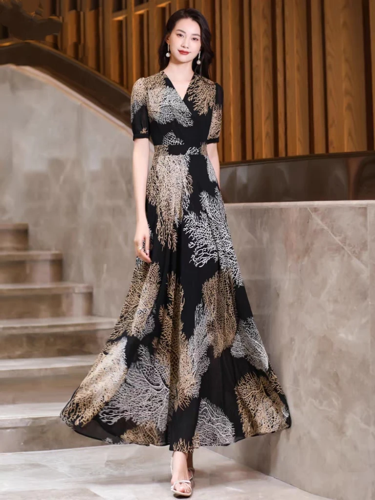 孤品(89-129)优雅气质大摆连衣裙