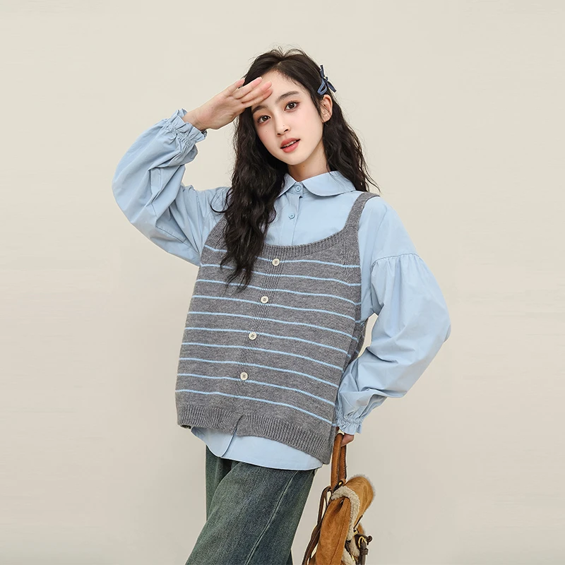 针织吊带+衬衫两件套24656