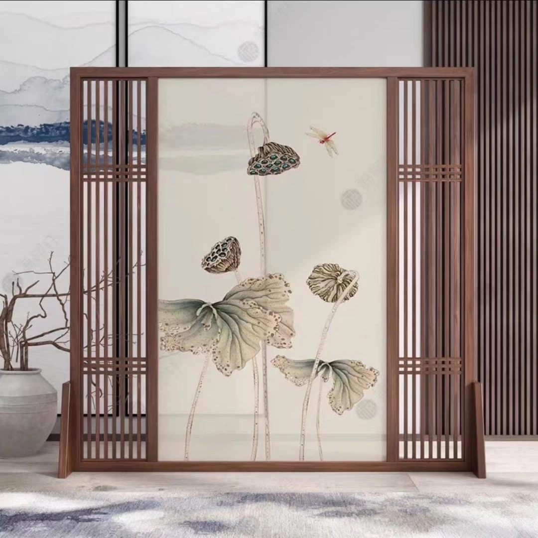 新中式实木屏风隔断镂空客厅玄关家用网红简约玄关办公室房间座屏
