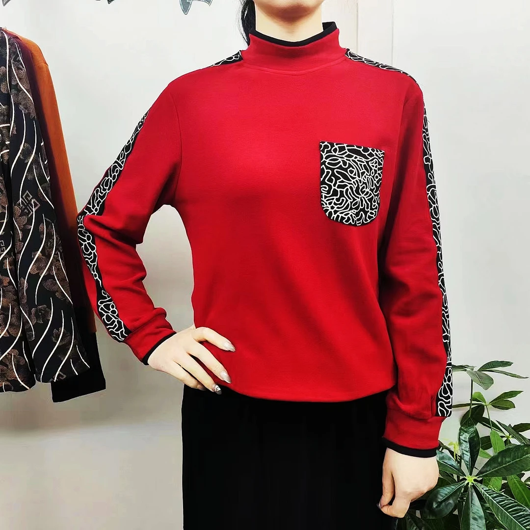 打底衫秋冬女士红色半高领加绒网红冬季套头秋季百搭长袖时尚显瘦
