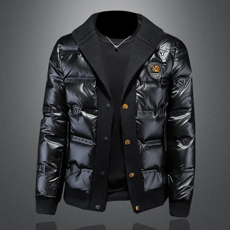 黛芮奈勒冬季保暖90%白鸭绒亮面翻领羽绒男加厚外套潮流轻薄棉服