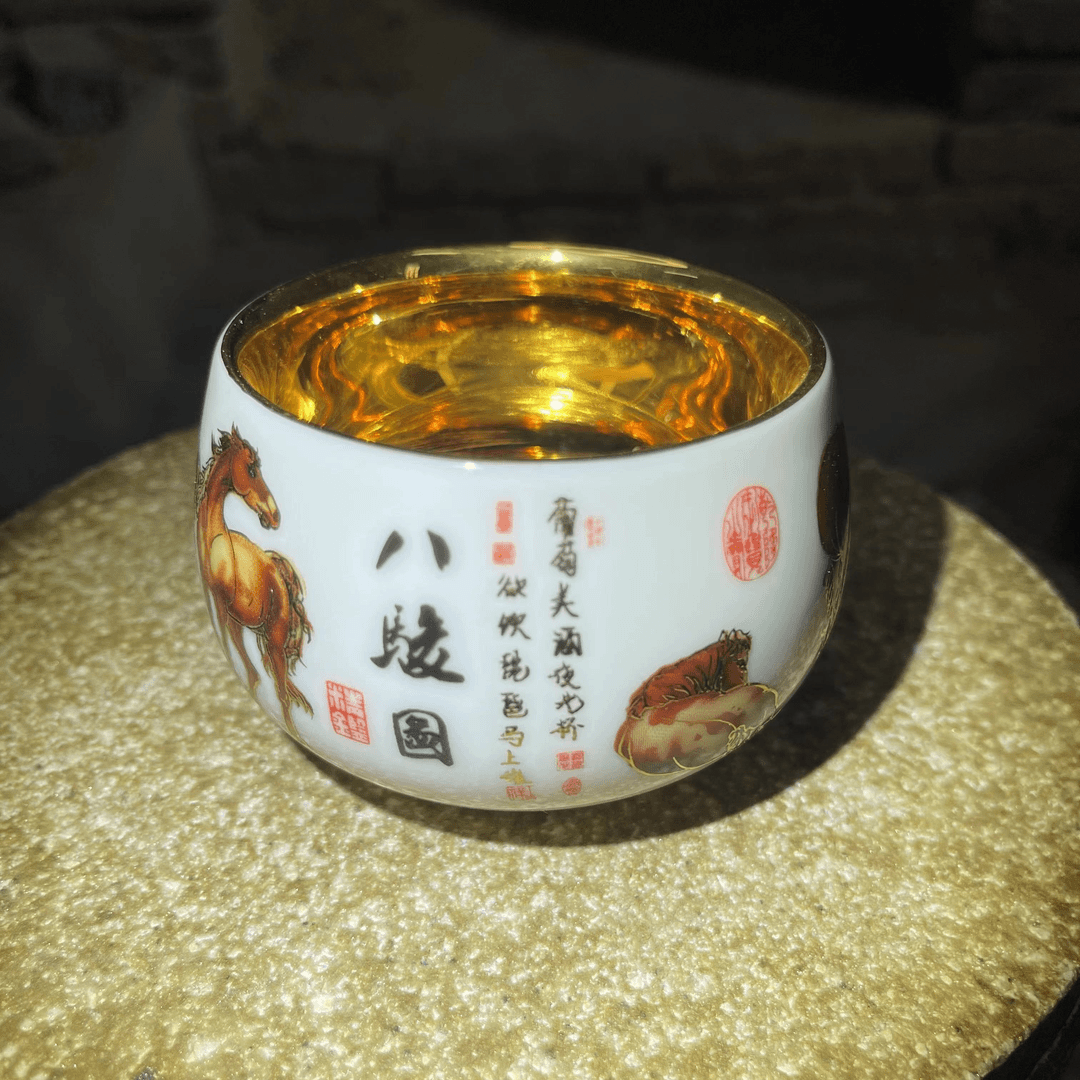 【闪购商品】八骏图黄杯（配高端收藏礼盒）瓷器  茶具 茶杯 品茗杯