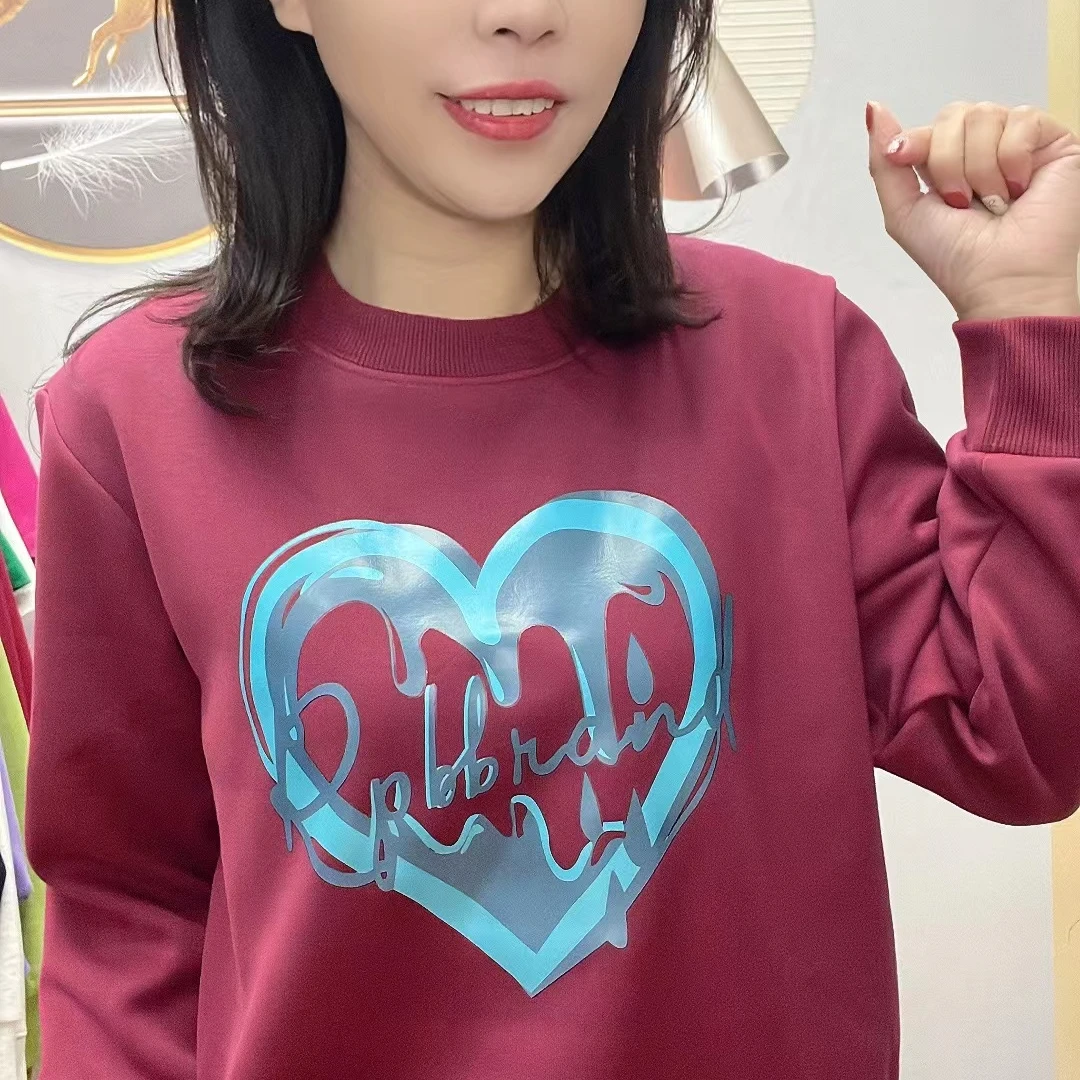 女款 加绒圆领保暖卫衣【蓝色爱心】