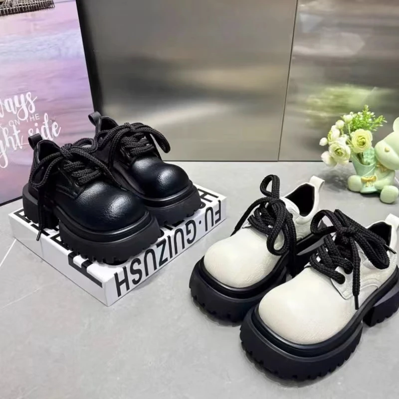 【秋秋】复古大头小皮鞋女款英伦风2024新款爆款厚底增高乐福单鞋子