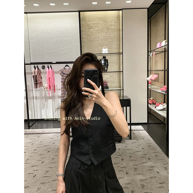 阿昕亮晶晶 老钱风 前后双拼斜纹面料拼接背心马甲 AX230825