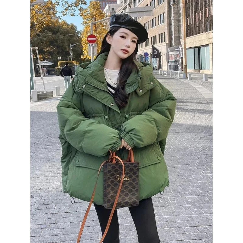 感炸街绿色羽绒服女冬中长款小个子韩版2023新款加厚白鸭绒
