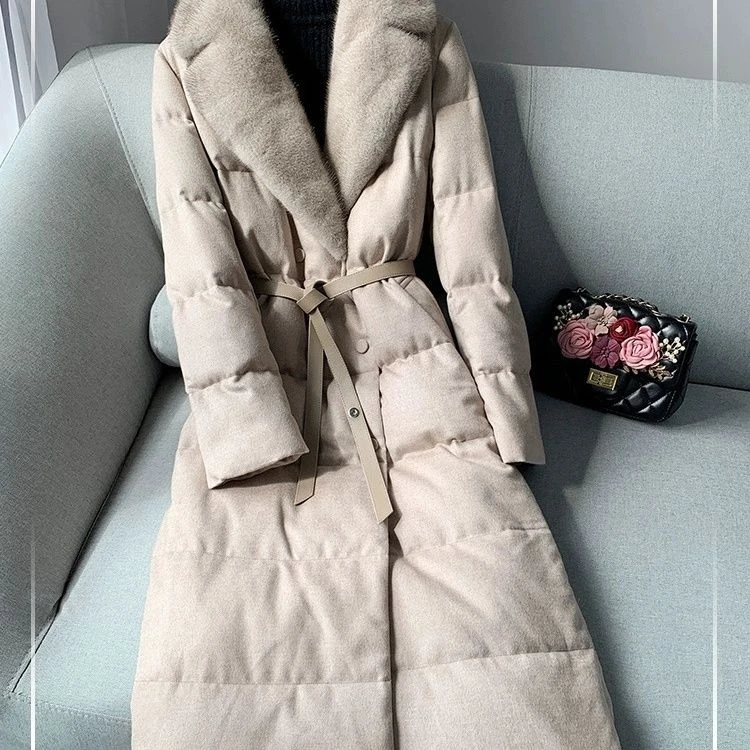 显气质!毛领鸭绒羽绒服女长款羽绒外套2023新冬
