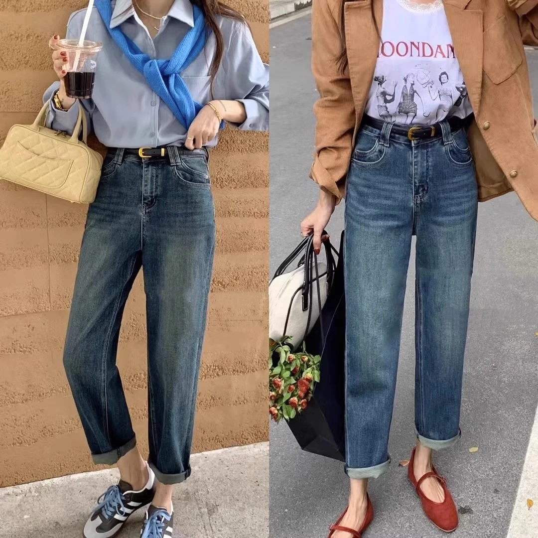 哈伦牛仔裤女大码胖mm高腰遮肉遮垮韩版宽松显瘦九分老爹裤7981