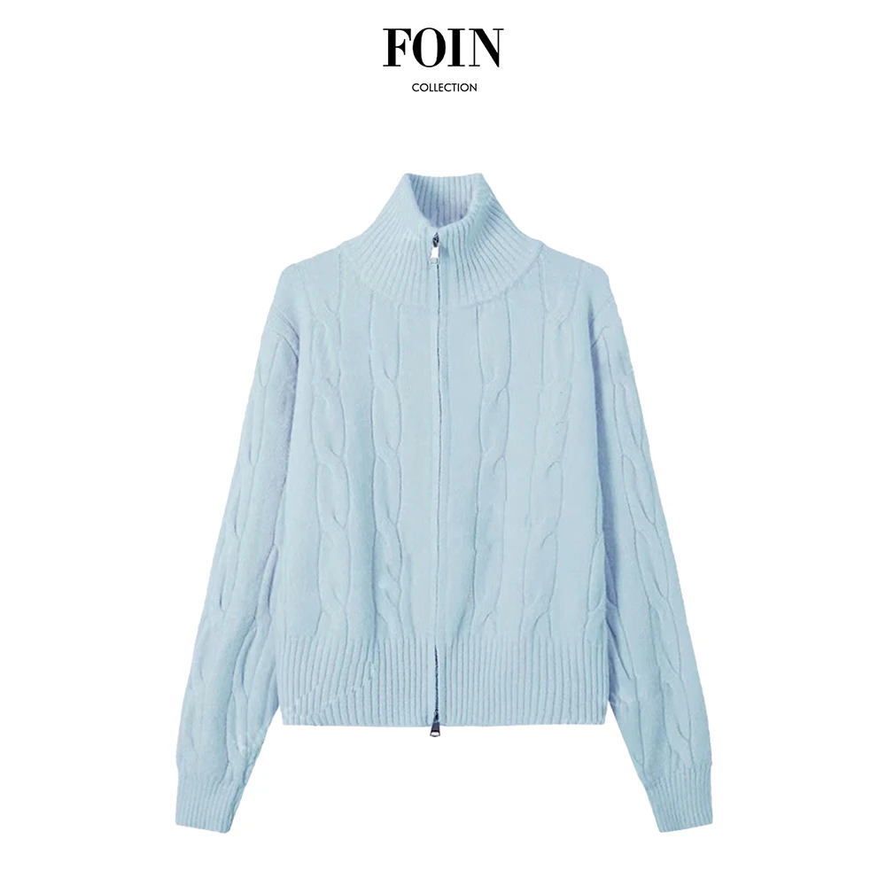 2024秋冬纯色高领开衫毛衣女针织短款上衣女显瘦麻花加厚外套X698