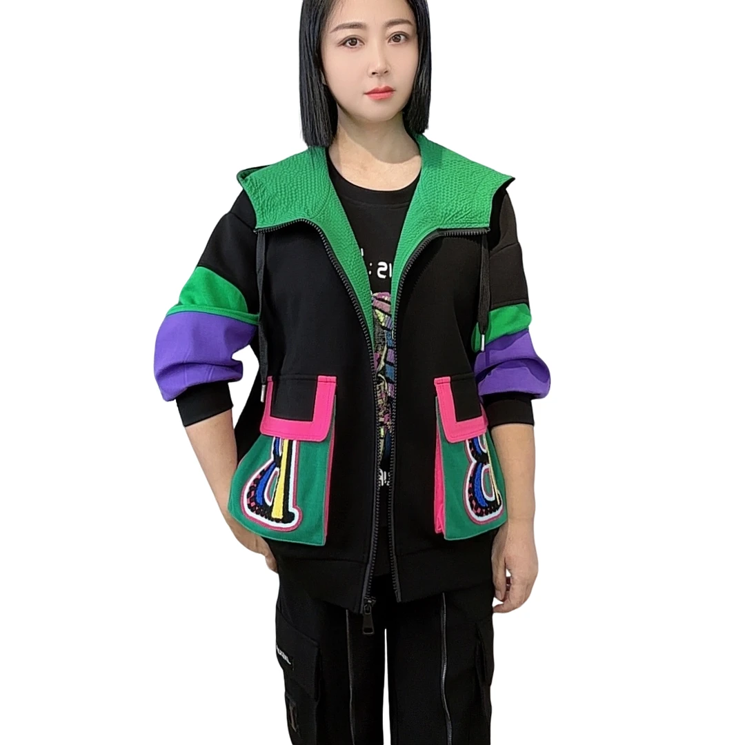 【洋玉服饰】时尚潮牌秋季新款连帽针织织带拼色连帽宽松百搭马甲