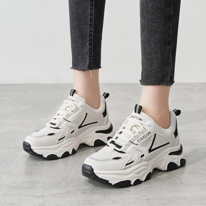 YEARCON/意尔康女鞋2025秋季新款老爹鞋休闲百搭网面厚底运动鞋女