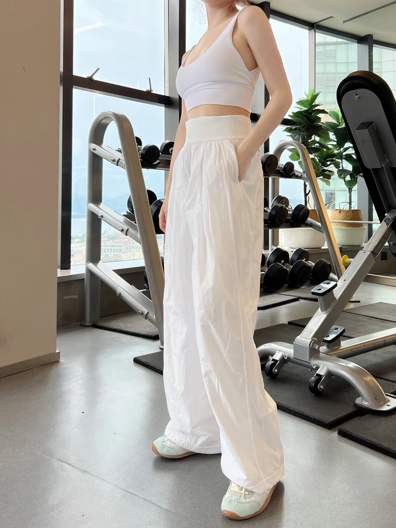 lulu四季休闲阔腿裤薄款高腰运动松紧腰宽松网球直筒速干百搭透气