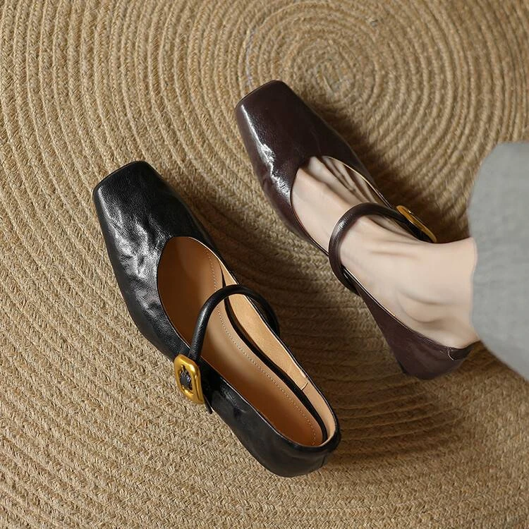 【红袖蔻】2024秋季新款7896羊皮内猪皮浅口时尚单鞋女方头低跟鞋