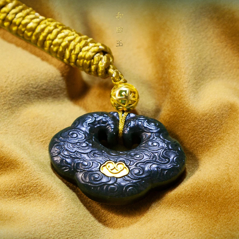 天然新疆和田玉平安如意锁男吊坠挂件精雕镶嵌玉石儿童百搭时尚女