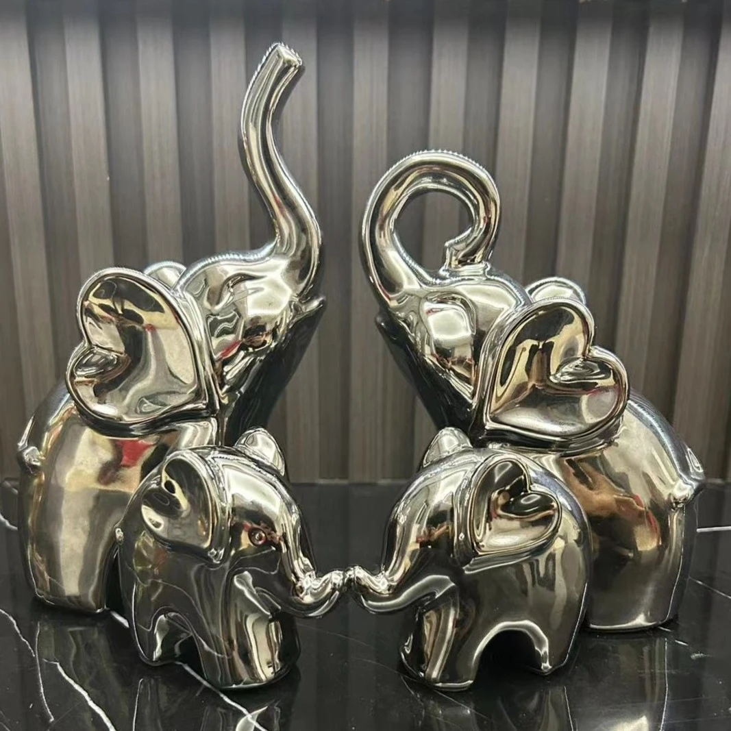 简约现代家居摆设轻奢大象工艺品客厅酒柜电视柜装饰品一家摆件