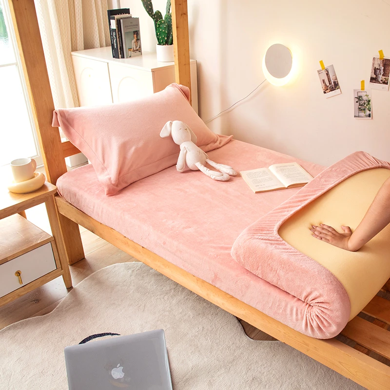 大学生宿舍90x190床笠牛奶绒寝室床单人住校专用珊瑚绒床垫保护套