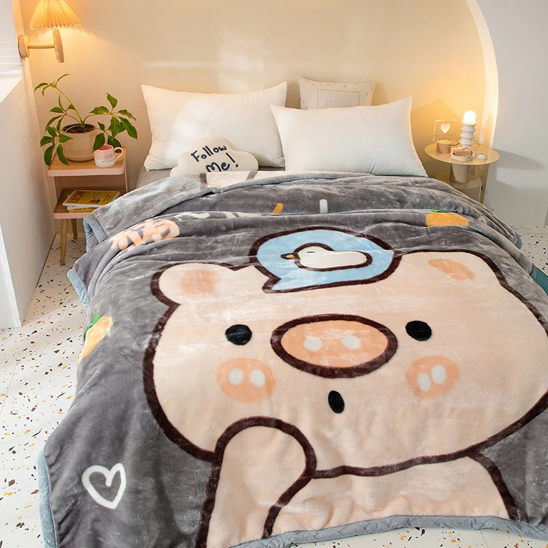 拉舍尔绒毛毯盖被学生宿舍单人双层加厚冬季午睡毯子空调毯珊瑚绒