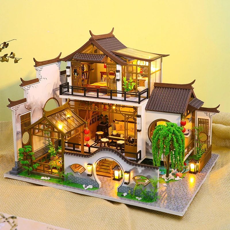 弘达diy小屋古风诗情画意木质手工建筑拼装大型别墅创意玩具送礼