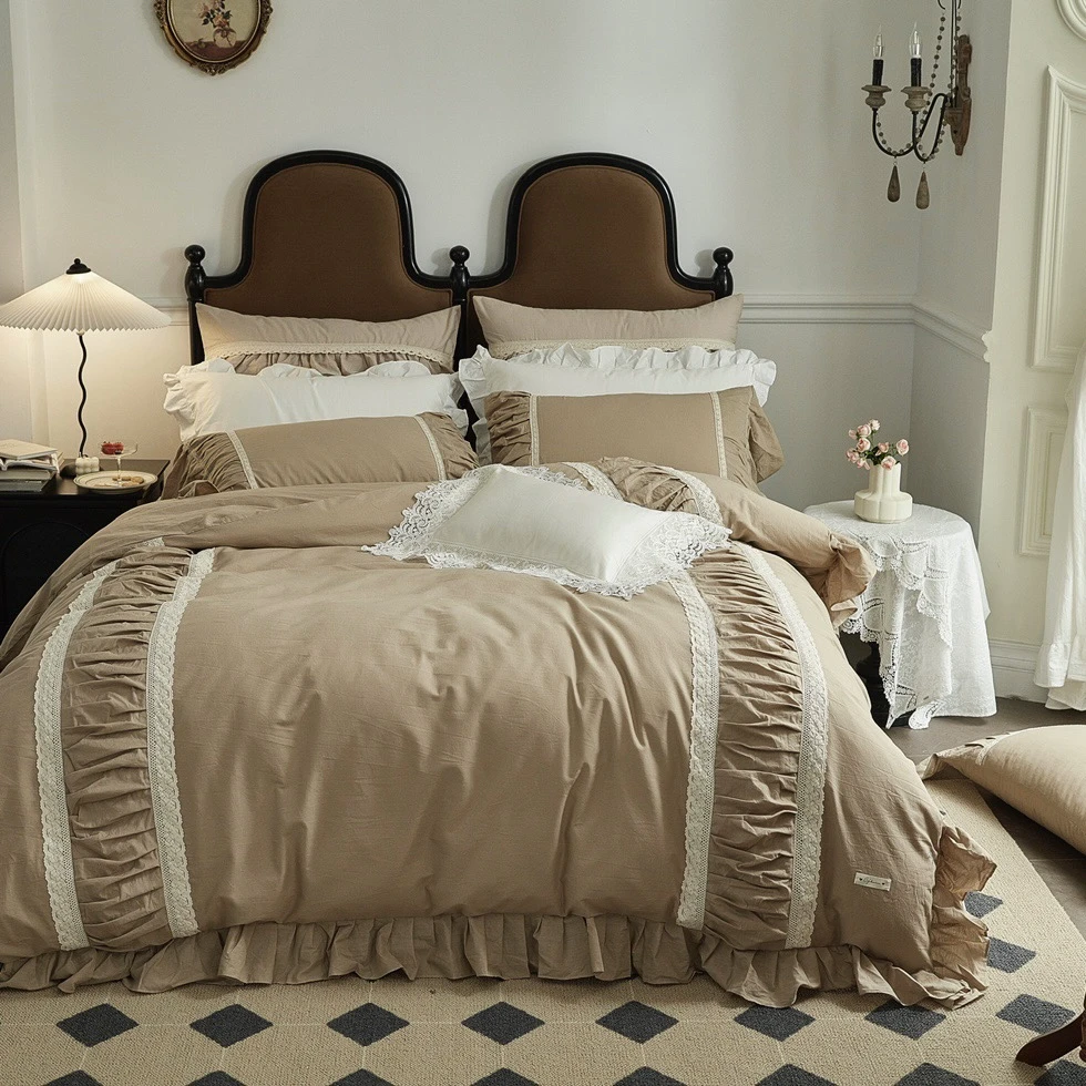 法式床裙款全棉水洗棉透气干爽公主风荷叶边仙气四件套慵懒风韩式