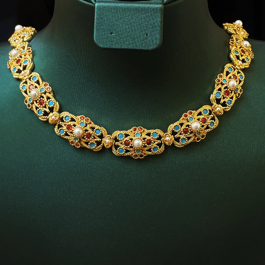 铜合金合成锆石项链 Gs项链烧蓝时尚精美素款复古彩色气质锁骨链