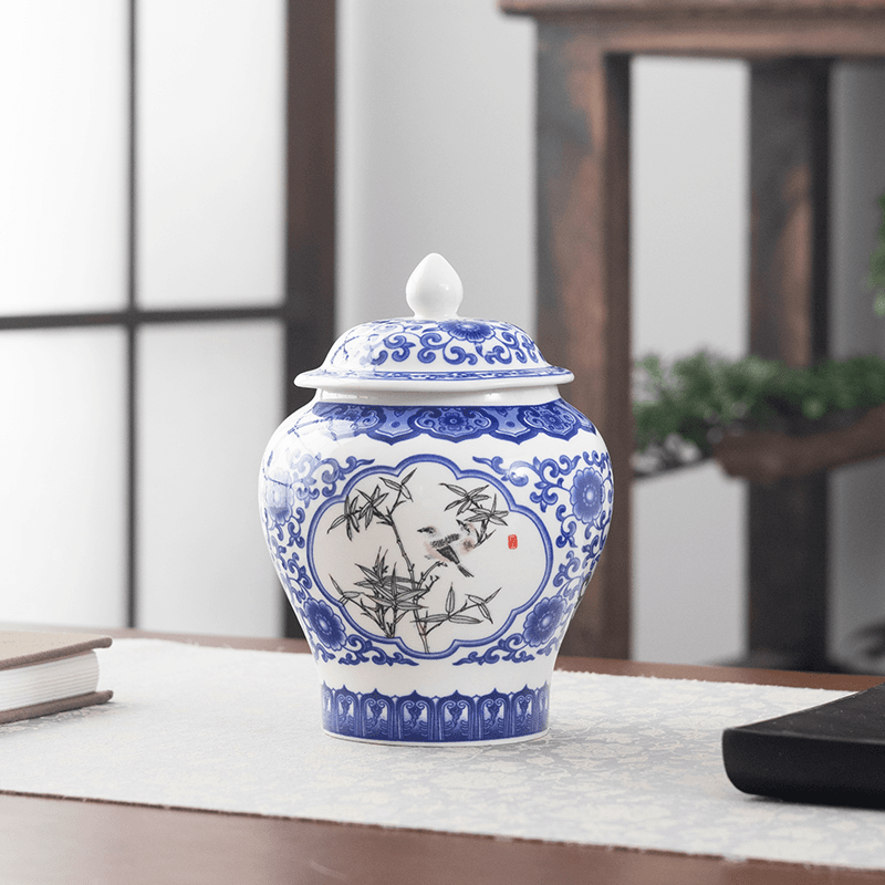 高档缠枝莲茶叶罐陶瓷带盖密封茶叶罐装茶叶罐子复古储存空罐C820