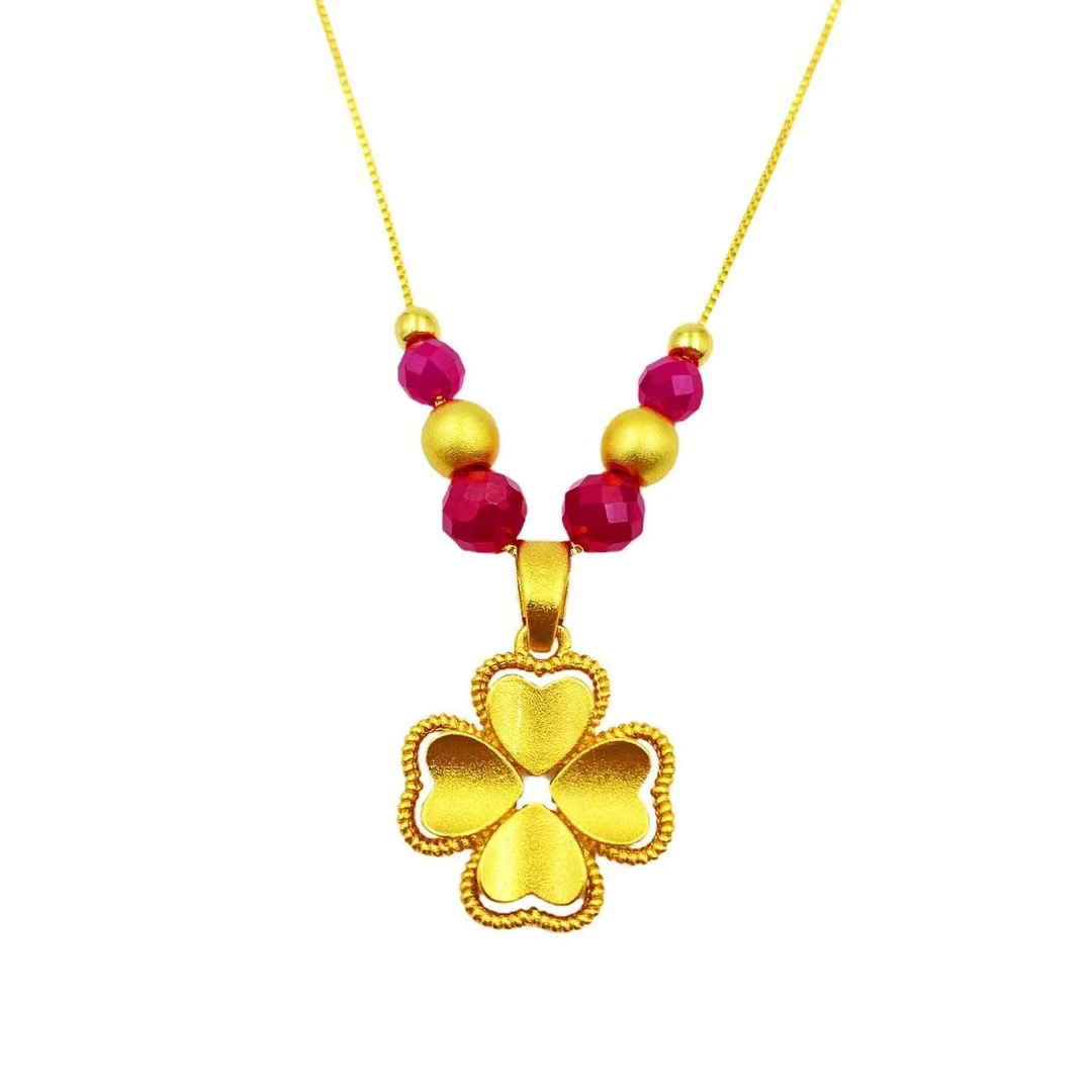 【金姐专属】24K足金金珠红宝石轻奢花花项链Y1849