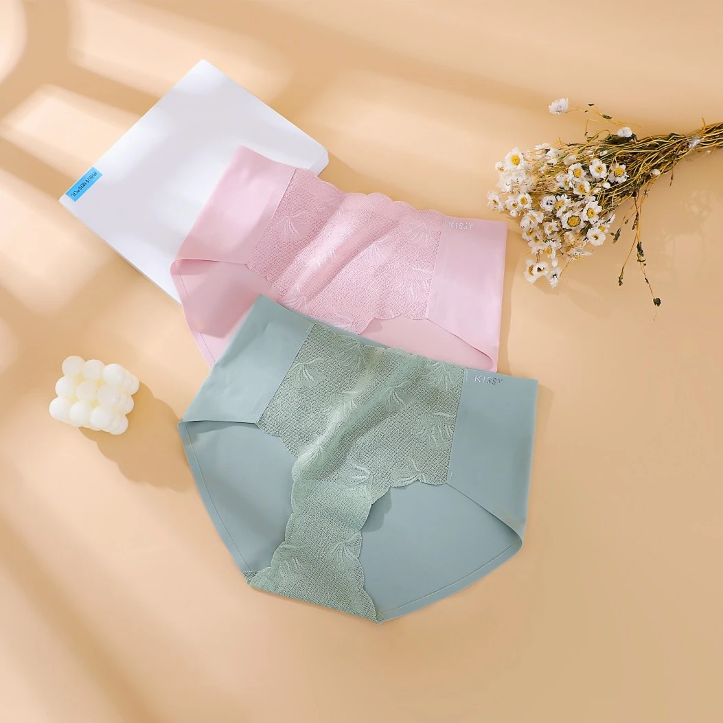 3条Kissy铂金女士中腰内裤性感无痕裸感蕾丝夏季透气三角裤薄款