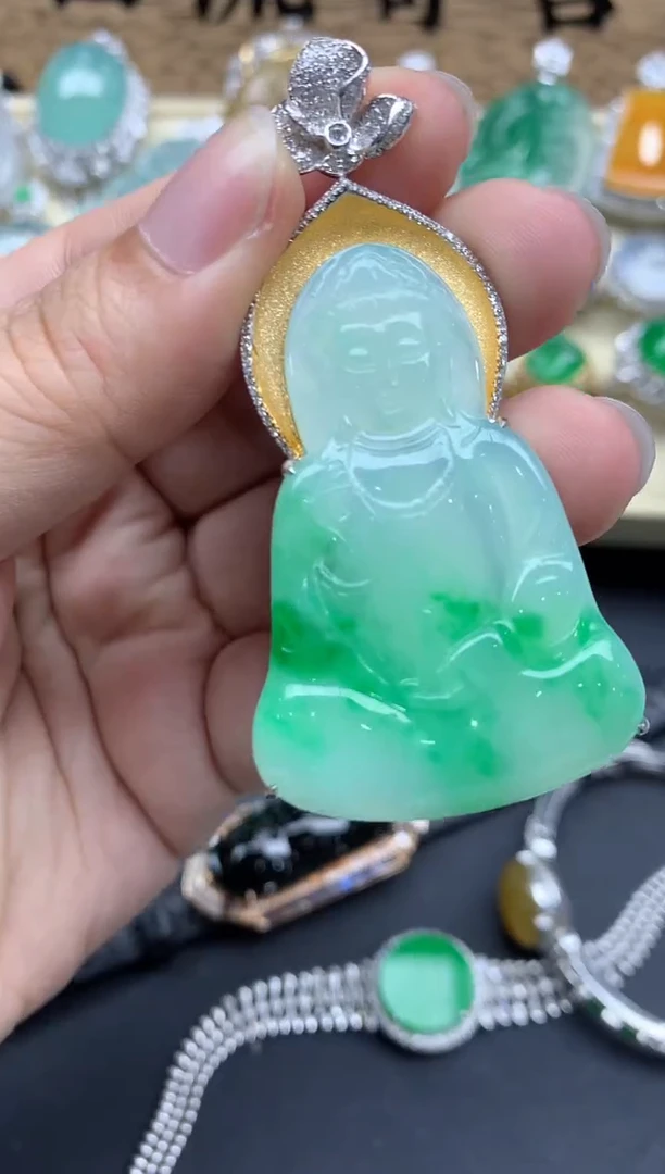 【闪购商品】翡翠吊坠(不含链)18K金镶嵌910-中国好珍宝1