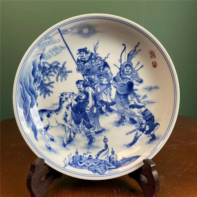 【晓竹窑】献马图壶承 直径18厘米 景德镇茶具手工手绘