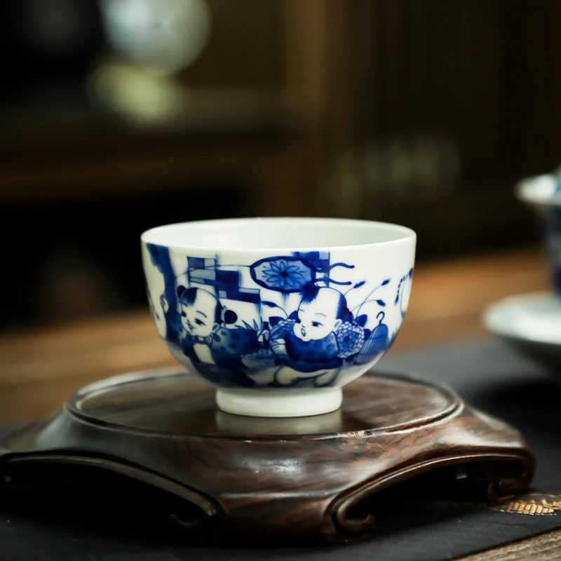 【九茗珍藏】童子主人杯春夏秋冬喝茶杯景德镇手工手绘容量100毫升