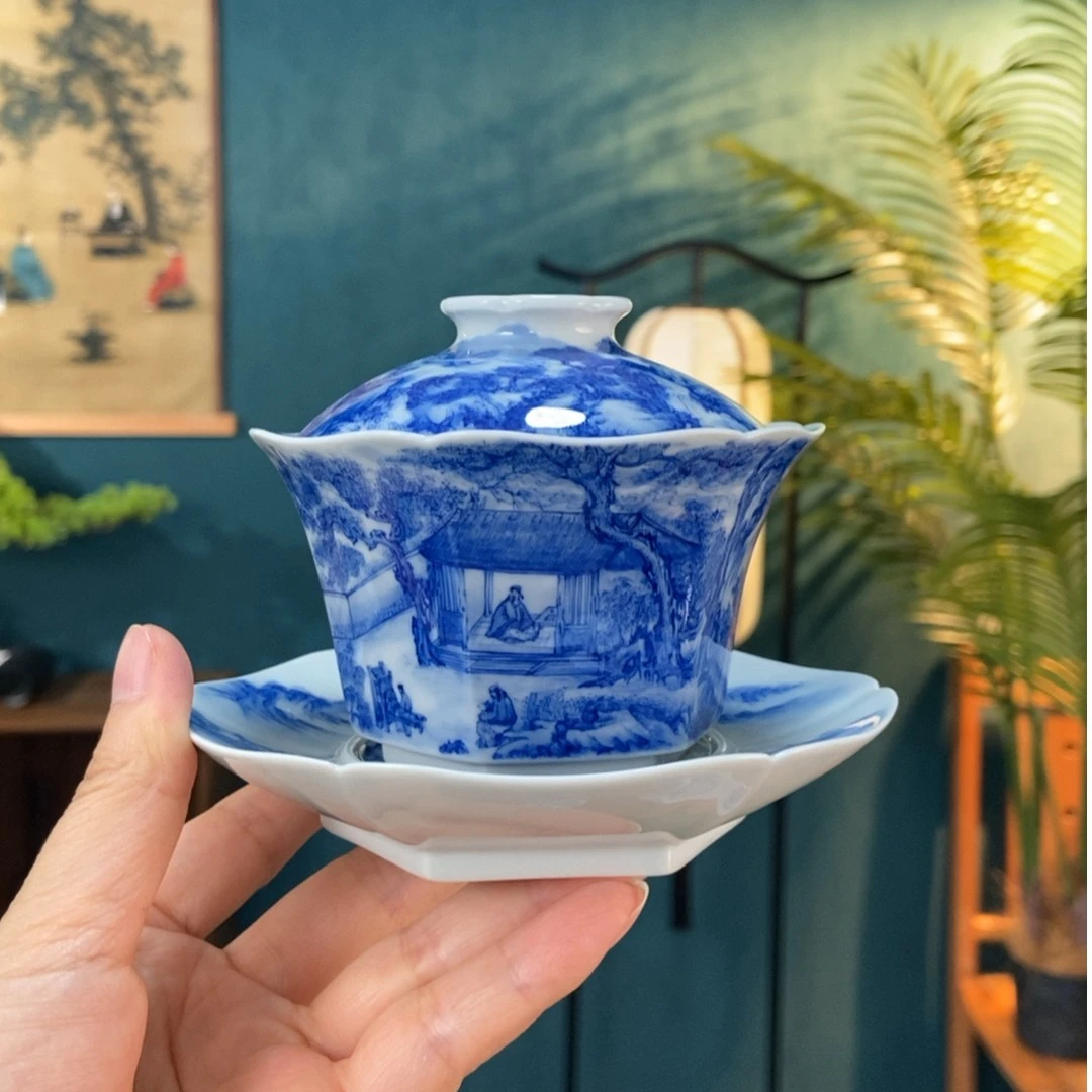 欧阳娇山水盖碗 手工手绘 景德镇茶具