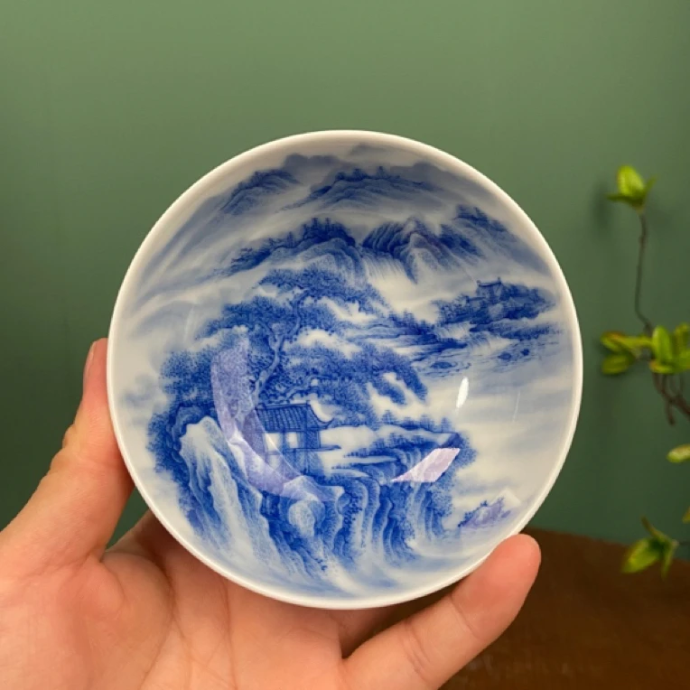 【九茗珍藏】林意山水满绘普洱杯手工手绘景德镇茶具容量80毫升