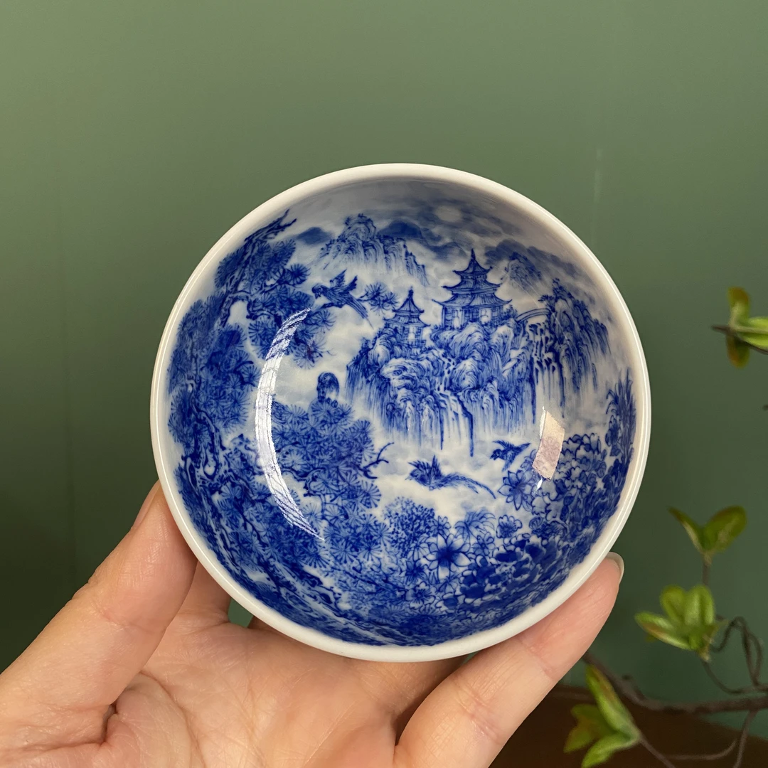 【玄泽】江南春色重工山水普洱杯  手工手绘  景德镇茶具