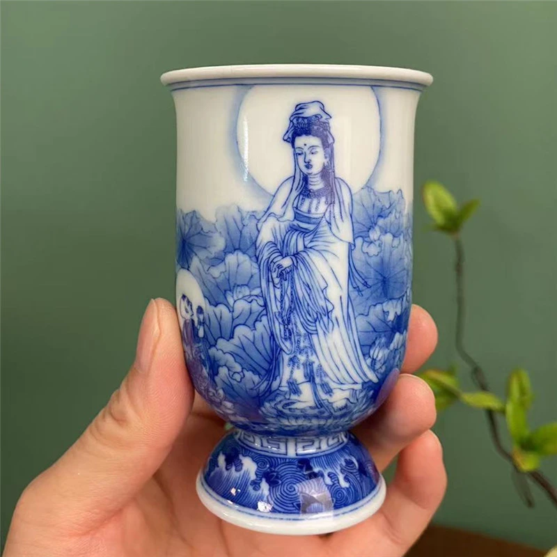 【晓竹窑】童子拜观音手工手绘景德镇茶具容量100毫升