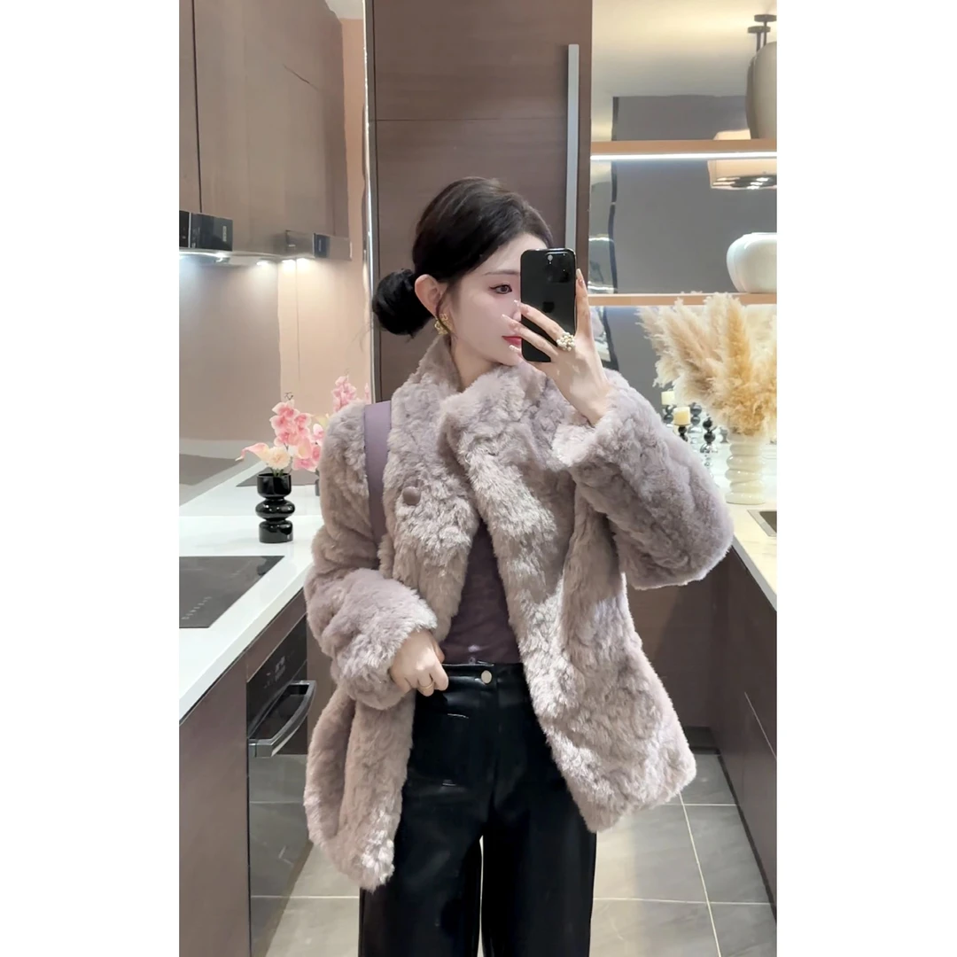 【周粥】【芋泥卷】轻奢毛毛外套高级斜襟设计气质保暖外套JJD4WT7924