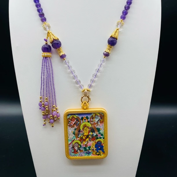 【彩唐·五路财C】4*5cm 热贡画师纯手绘唐卡 原创设计轻奢手编项链