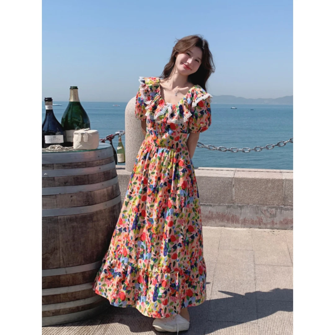 裙夏季女法式海边新款波西米亚风格气质显瘦度假风连衣裙长裙碎花