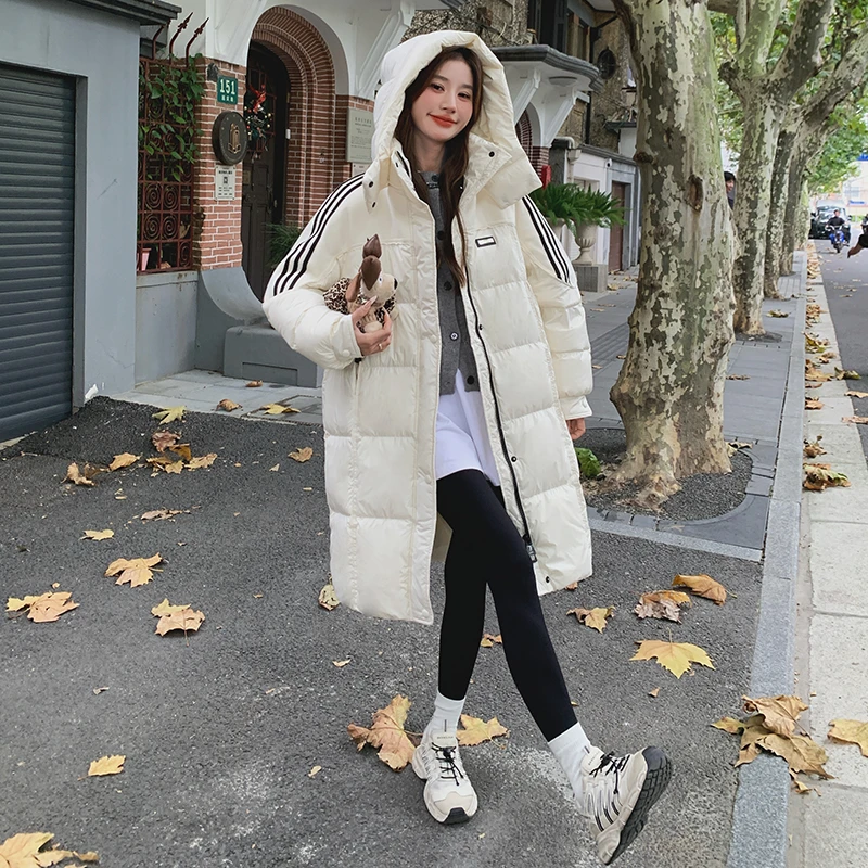 白色学院风韩版宽松中戏白鸭绒羽绒服女冬新中长款小个子加厚外套