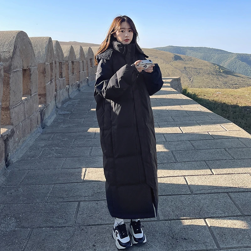 轻薄黑色感中戏大码女款时尚长款新款显瘦韩版超厚保暖50绒外套