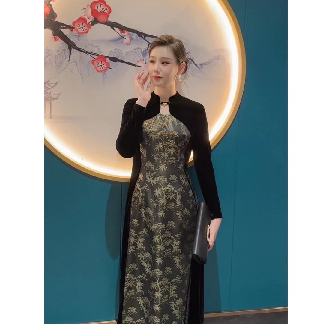 【熹凤斎】原创新款【金竹】新中式复古气质优雅贵气显瘦连衣裙提花