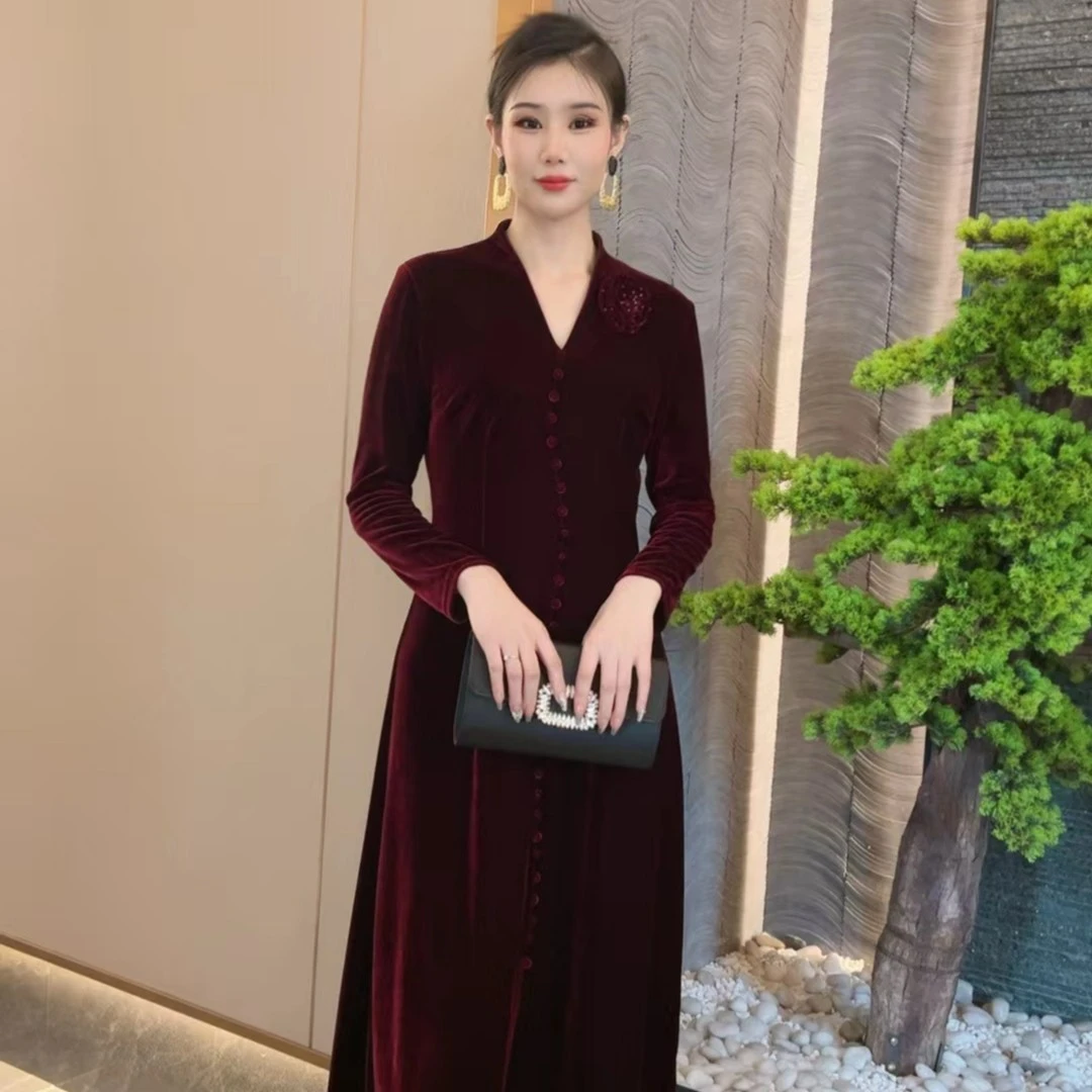【熹凤斎原创】秋冬百搭高端贵气显瘦年会喜宴高级礼服裙打底保暖