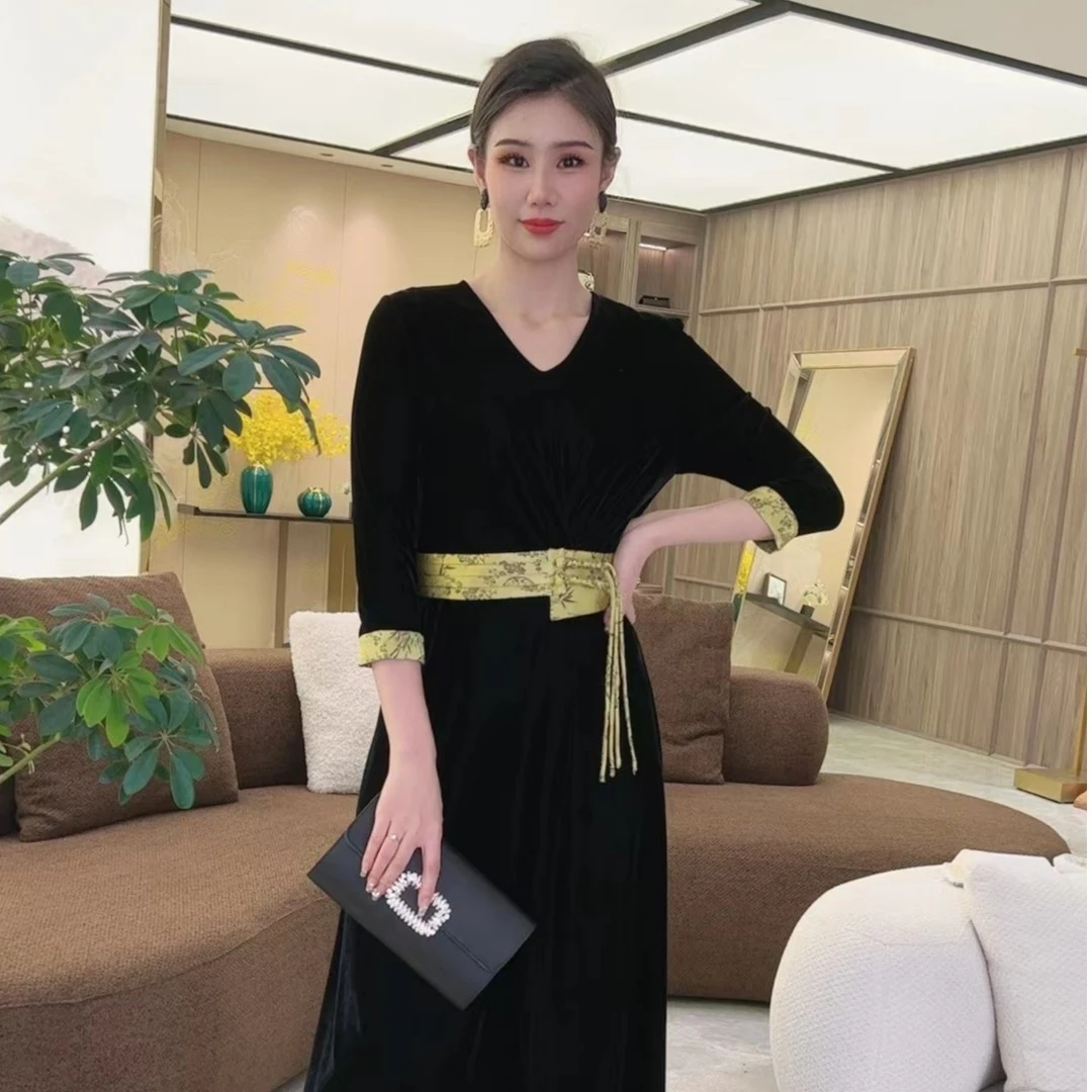 【熹凤斎原创】2024秋冬新品经典拼接撞色气质优雅显瘦连衣裙