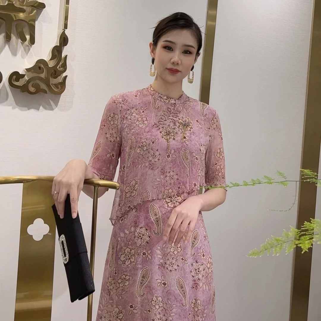 【熹凤斎原创】新中式国风桑蚕丝连衣复古贵气修身显瘦夏季