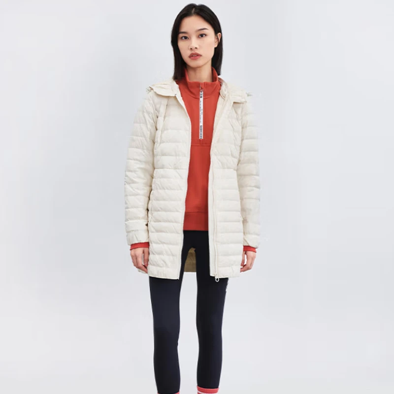 斯凯奇Skechers斯凯奇冬季女保暖中长连帽羽绒服外套女L421W018