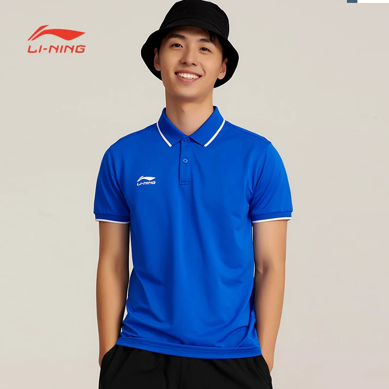 李宁男子健身系列经典款式短袖POLO衫运动休闲夏季透气T恤APLS093