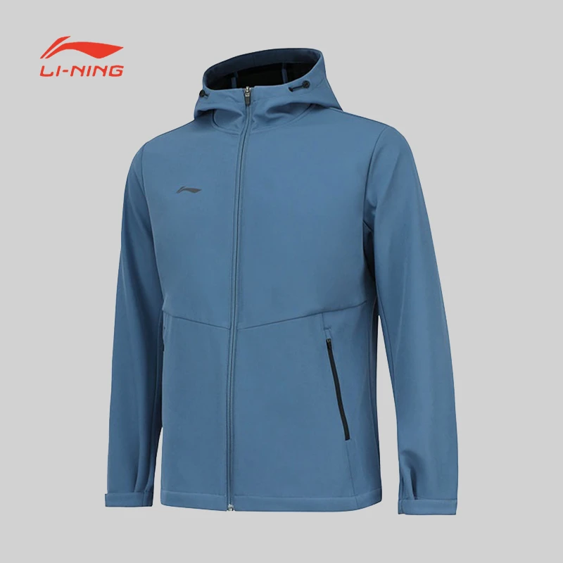 李宁训练系列男运动风衣加绒冲锋衣连帽保暖外套AFDSC13-3-B品