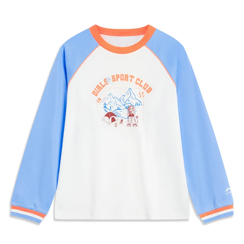 李宁女大童运动潮流系列宽松休闲舒适运动长袖T恤衫YHST150-B品